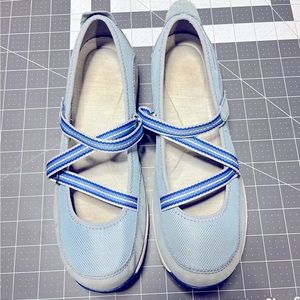 Women’s blue + grey Dansko Mary Janes, size 38